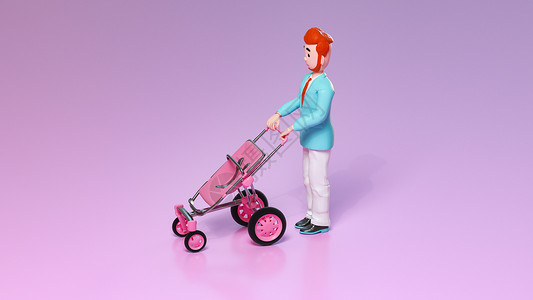多功能婴儿车C4D三维插画场景设计图片