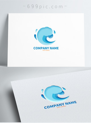 w字母logo简约海浪logo设计模板