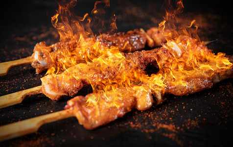 麻辣肉串串烧烤美食场景设计图片