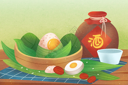 米酒鸡蛋端午节小清新插画插画
