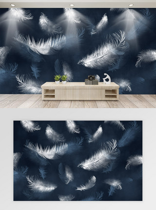 清新羽毛背景墙现代简约北欧风手绘羽毛电视背景墙模板