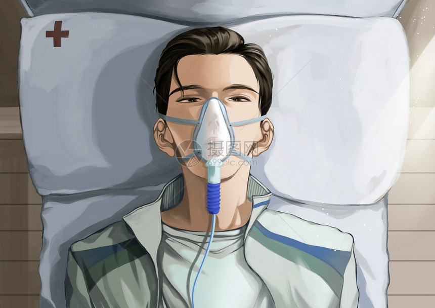 躺在医院病床上的病人插画图片