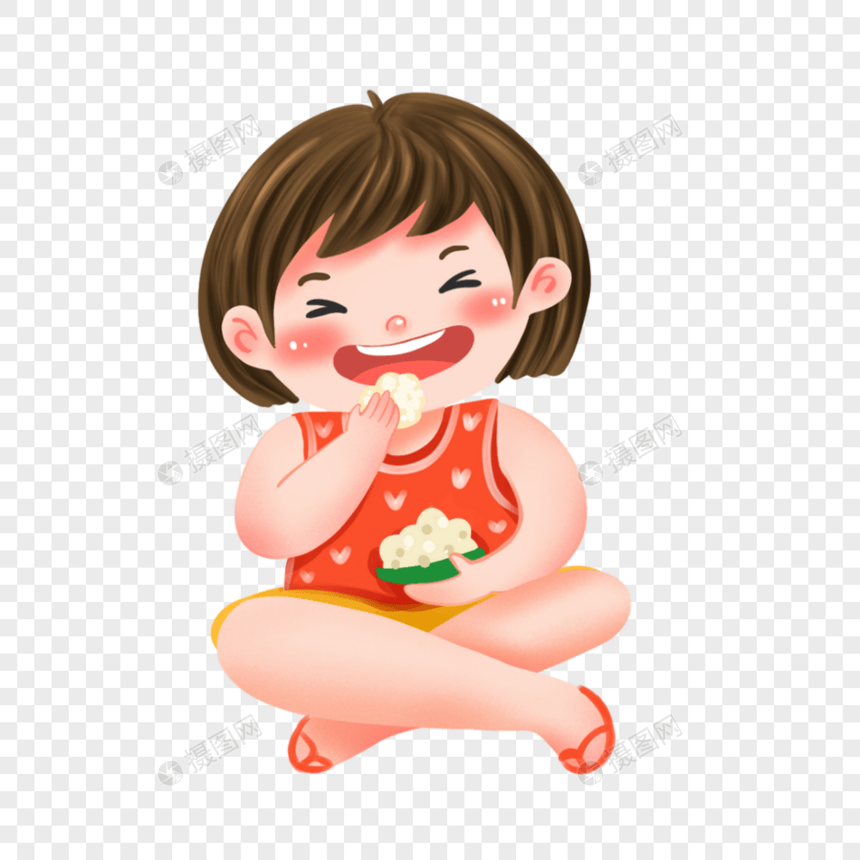 坐着吃粽子的女孩图片