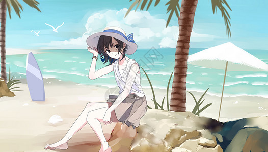 夏日沙滩女孩背景图片