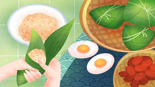 端午节包粽子插画高清图片