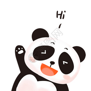 孩子与宠物卡通熊猫打招呼你好表情GIF高清图片