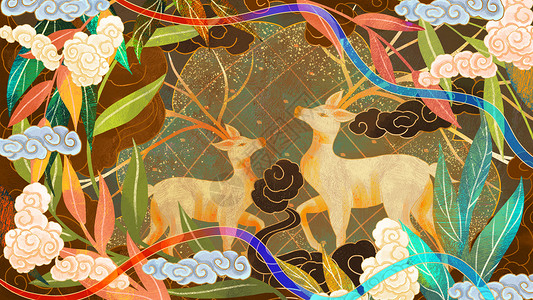 敦煌壁画双鹿高清图片