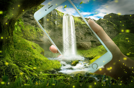 天然瀑布景色手机拍摄设计图片