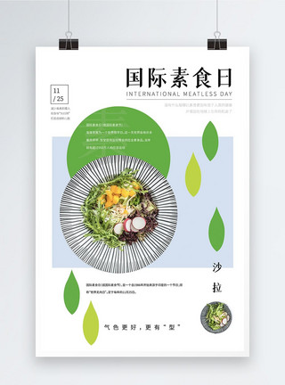 海苔蔬菜沙拉国际素食日简约清新海报模板