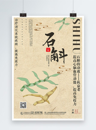 胃经简约中国风石斛中草药系列宣传海报模板