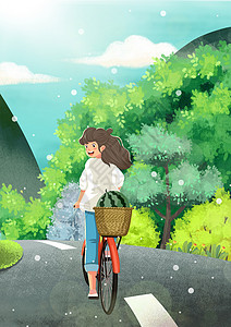 自行车阳光森林夏至阳光插画