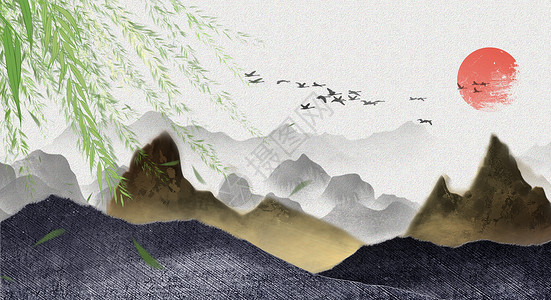 立体山水中国风背景图片