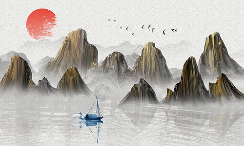 古朴风格中国风立体山水设计图片