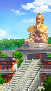 2D游戏场景原画江苏句容茅山景区老子神像背景图片
