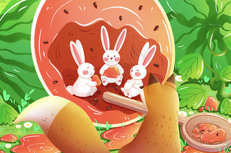 兔子吃西瓜背景图片