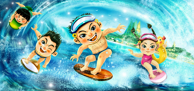 夏日冲浪冲浪滑板高清图片
