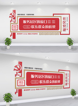 居委会大妈社区党建居委会文化墙展板模板