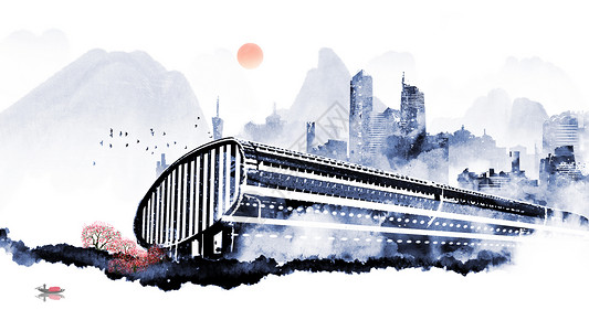 会议旅游广州国际会展中心地标建筑插画