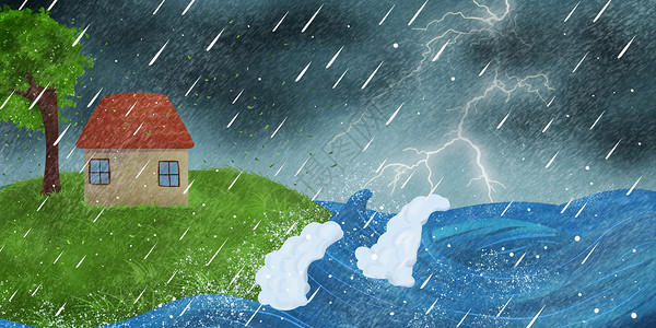 台风预警夏季暴雨插画