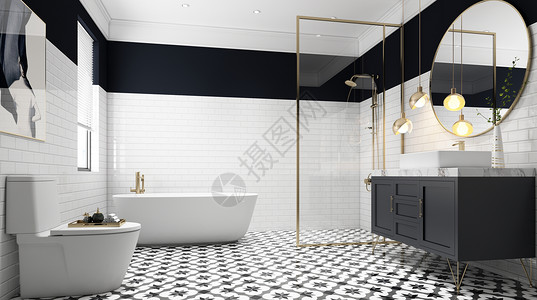黑色室内设计极简风卫浴场景设计图片