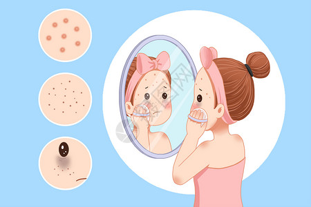 中医健康管理女孩皮肤问题插画