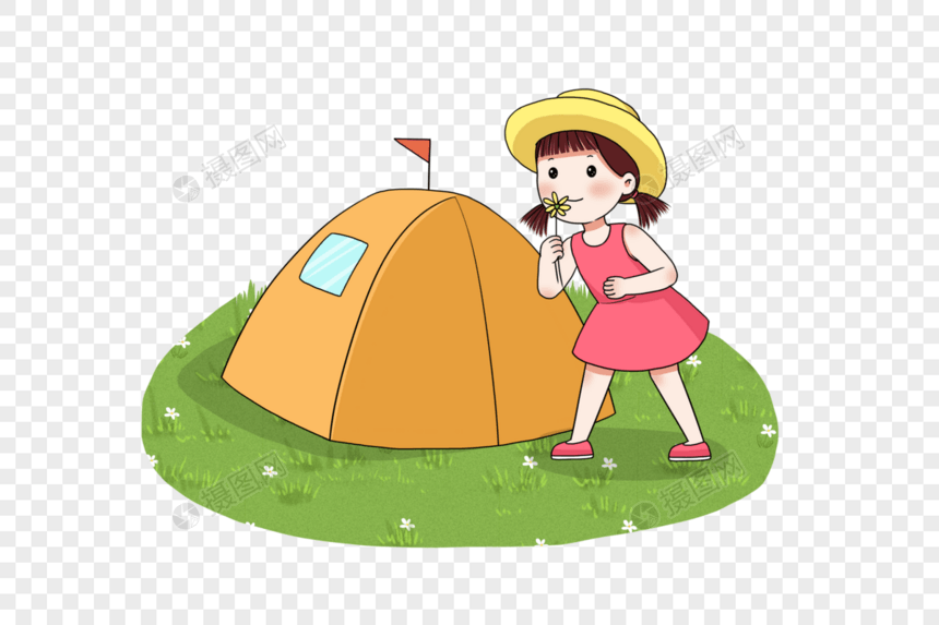 帐篷前的小女孩图片