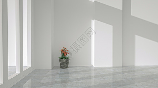 C4D白色墙壁极简室内空间设计图片