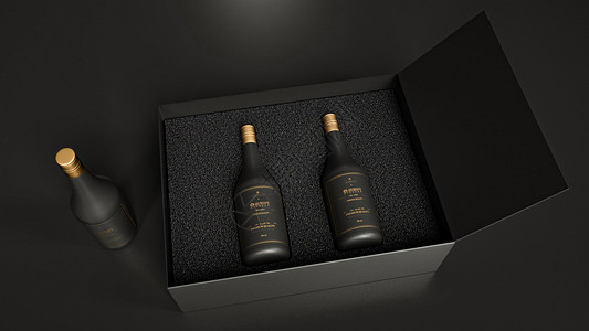 黑色高贵礼盒红酒包装场景设计图片