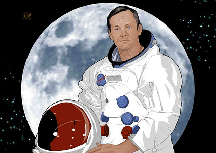 阿姆斯特朗登月人类月球日插画