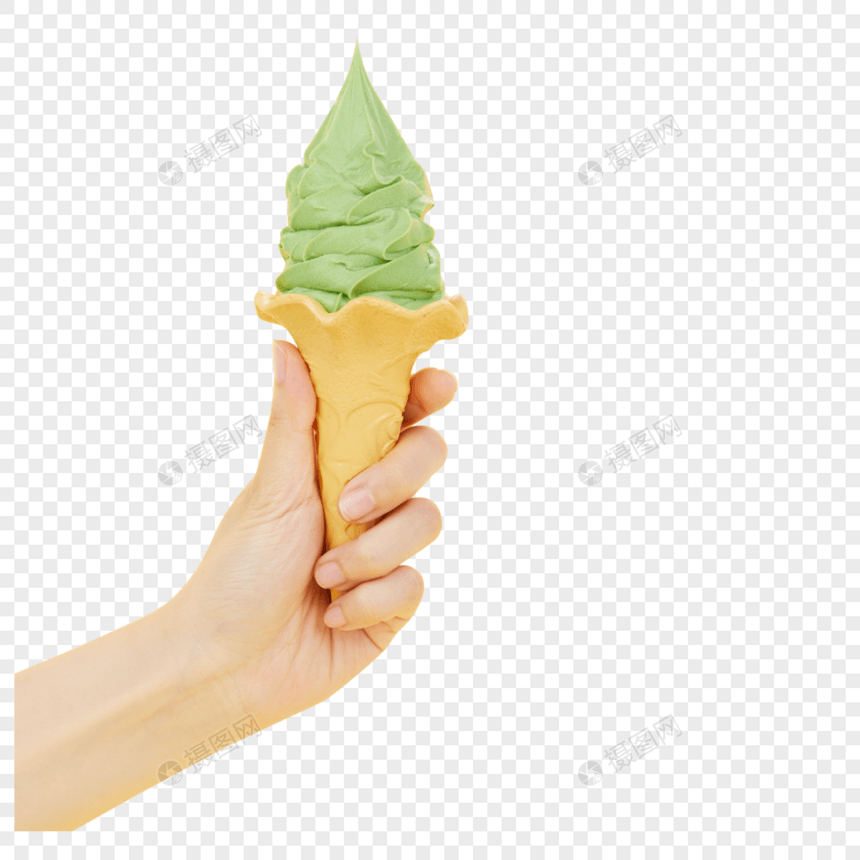 手握哈密瓜味奶油冰淇淋甜筒图片