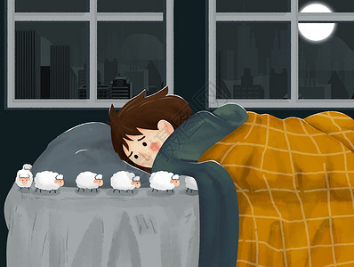 不规律的夜晚失眠睡觉数羊插画
