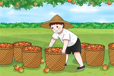 一堆苹果丰收苹果的农民插画