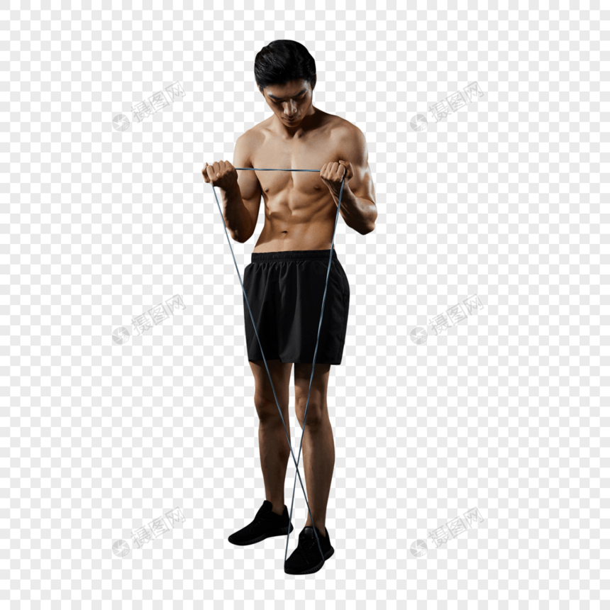 使用拉力绳健身训练的运动男性图片