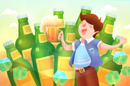 冰爽啤酒宣传单啤酒节冰爽啤酒插画插画