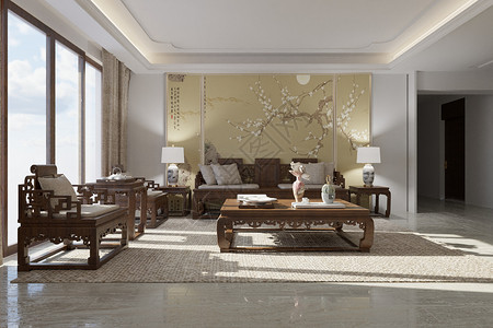 中式客厅乌金木家具高清图片