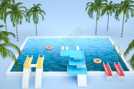 室内水乐园C4D夏日水池场景设计图片