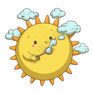 黄色云朵吹泡泡的太阳GIF高清图片