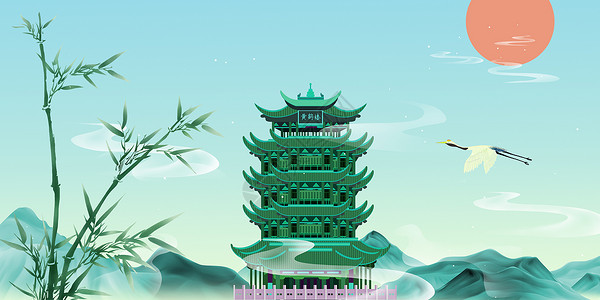 唐朝古建筑国潮风背景设计图片