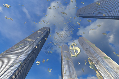 捕捞空中的钱币创意金融城市设计图片