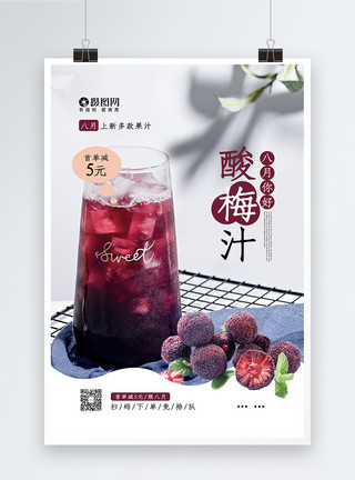 杨梅文化节酸梅汁促销海报模板