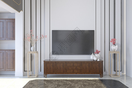 新中式电视背景墙中式电视柜设计图片