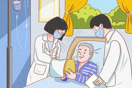 康复训练室医疗健康病床上的病人插画