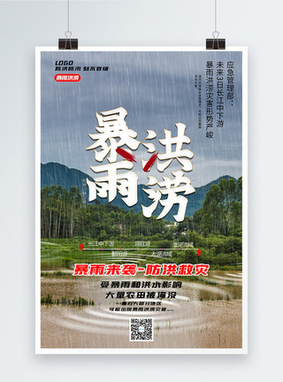 写实风暴雨洪涝灾害宣传海报模板