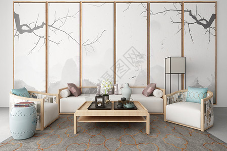 中式家居中式梅花沙发背景墙高清图片
