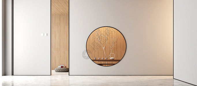 室内设计新中式极简中式茶室玄关场景设计图片