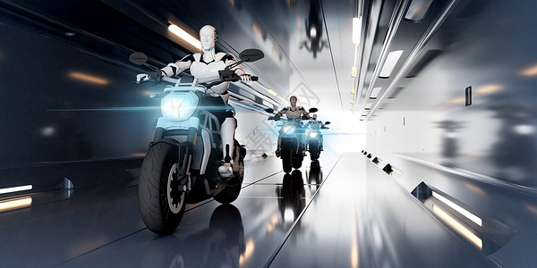 酷炫摩托车智能机器人场景设计图片