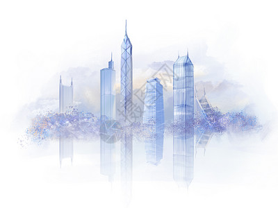 隆基深圳中式城市地标建筑风景旅游插画