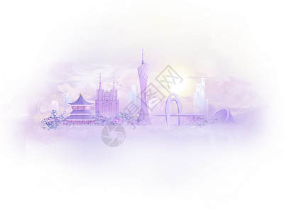 圣家族大教堂广州塔中式城市地标建筑风景旅游插画