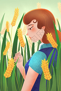中国风秋季麦穗民国美女插画高清图片