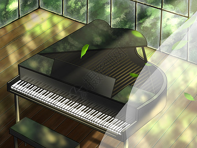 音乐教室素材夏风音律手绘钢琴插画